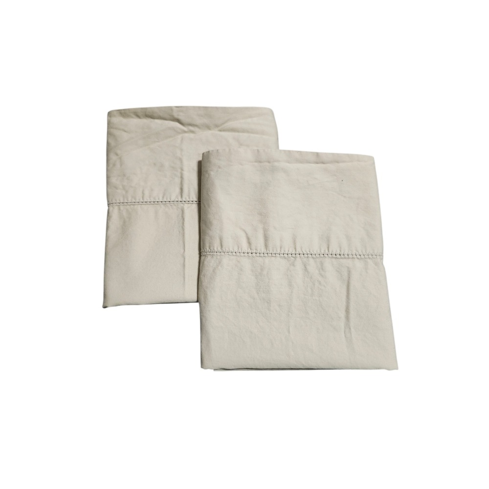 Court of Versailles Standard Pillowcases Pair‎ Champagne Beige Hemstitch Cotton